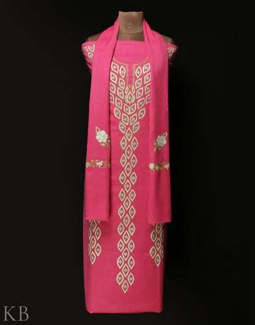 Rose Pink Aari Embroidered Woolen Suit - KashmirBox.com