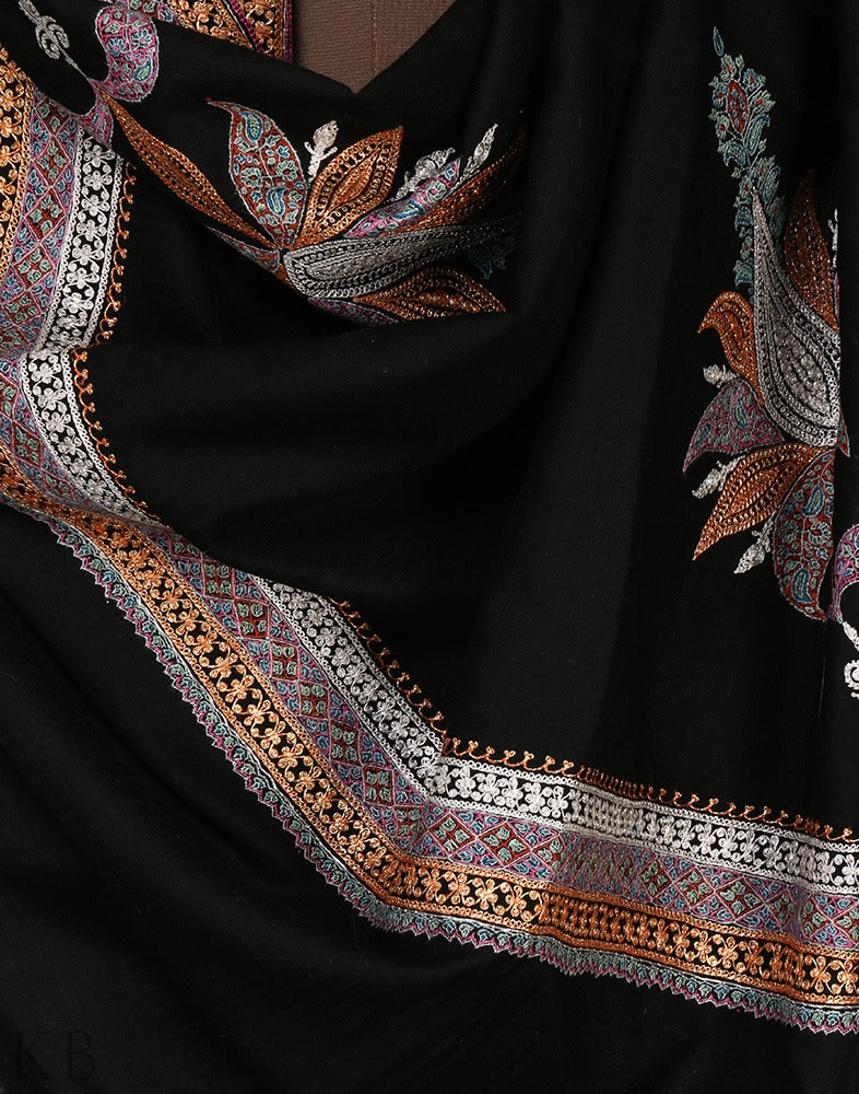 Black Embroidered Cashmere Shawl - Kashmir Box