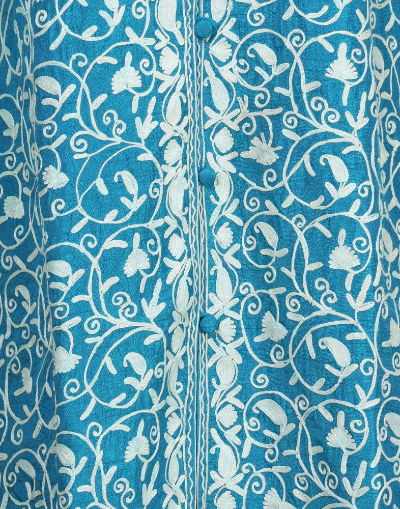 Ferozi Aari Embroidered Silk Jacket - KashmirBox.com