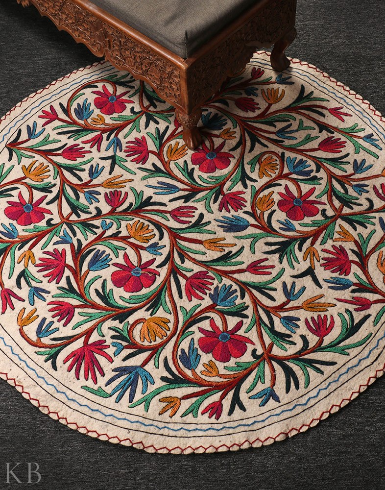Phullai Handmade Aari Embroidered Namda - KashmirBox.com