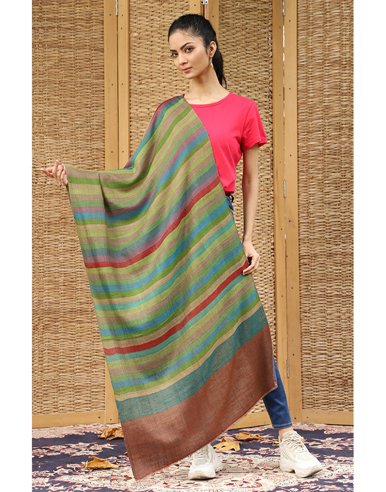Multicolor Reversible Stripped and Check Cashmere Stole - KashmirBox.com