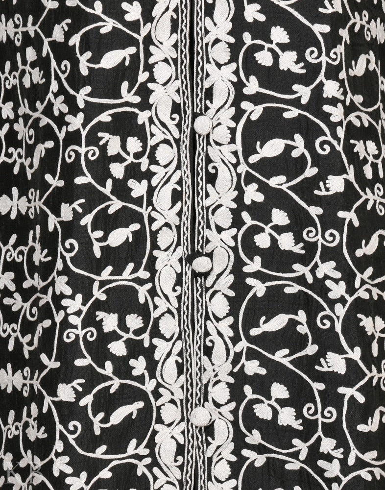 Black Aari Embroidered Silk Jacket - KashmirBox.com
