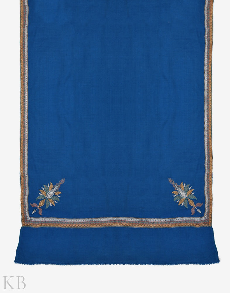 Cobalt Blue Embroidered Cashmere Shawl - Kashmir Box
