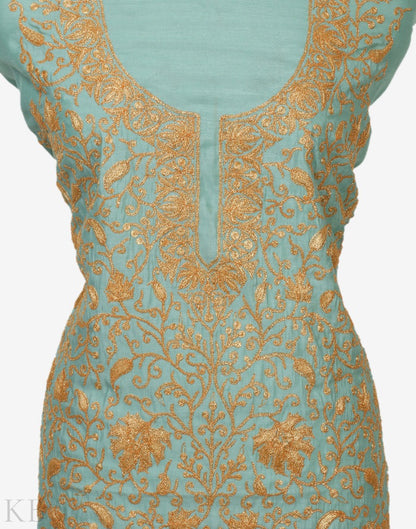 Sky Blue Tilla Embroidered Silk Suit - KashmirBox.com