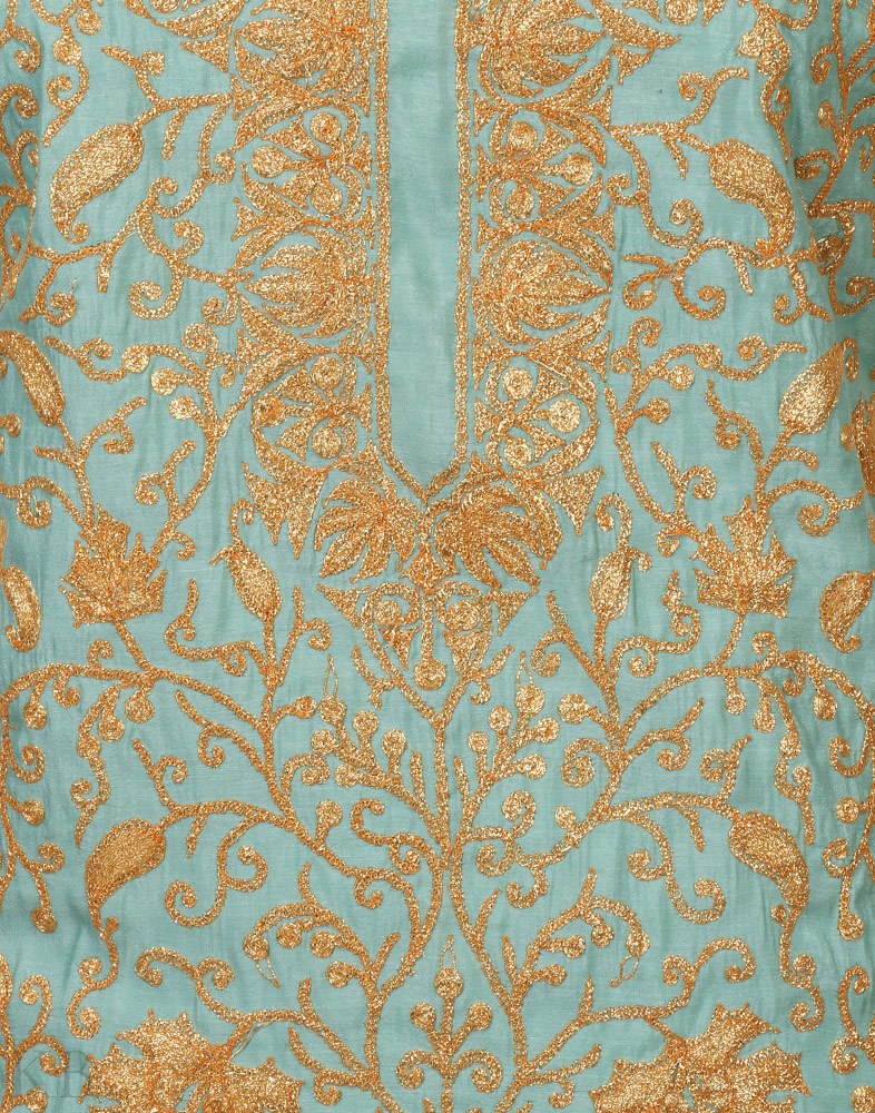 Sky Blue Tilla Embroidered Silk Suit - KashmirBox.com