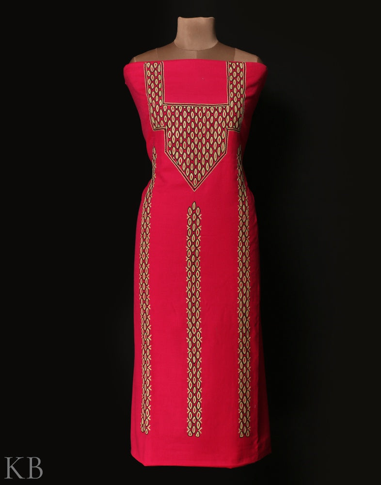 Rani Pink Aari Embroidered Woolen Suit - KashmirBox.com