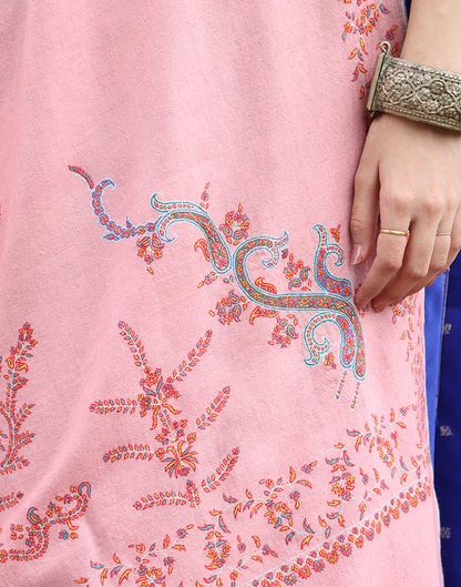 Baby Pink GI Embroidered Cashmere Shawl - KashmirBox.com