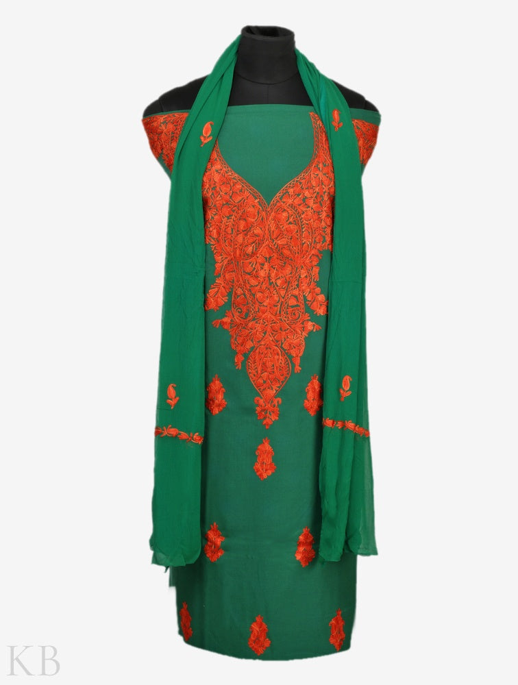 Aari Embroidered Green Summer Suit - Kashmir Box