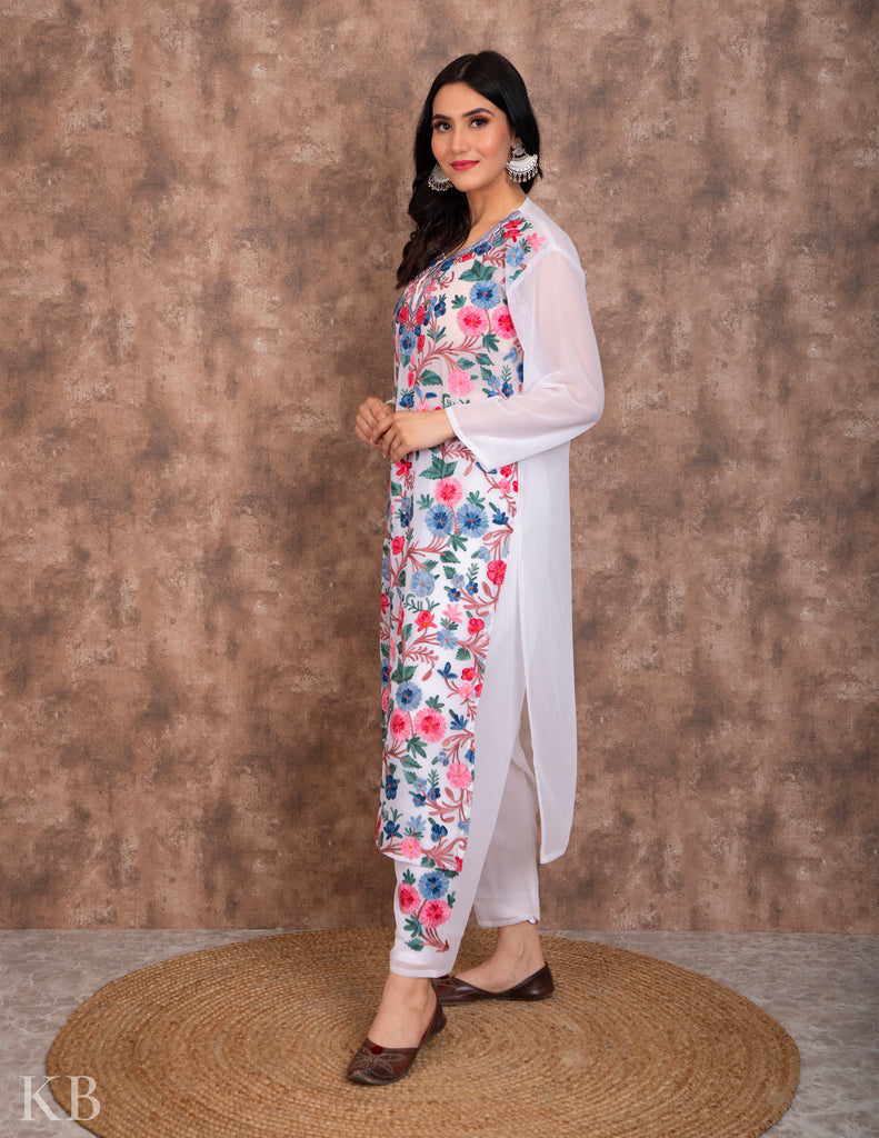 Posh Bahaar White Aari Kari Georgette Suit - Kashmir Box