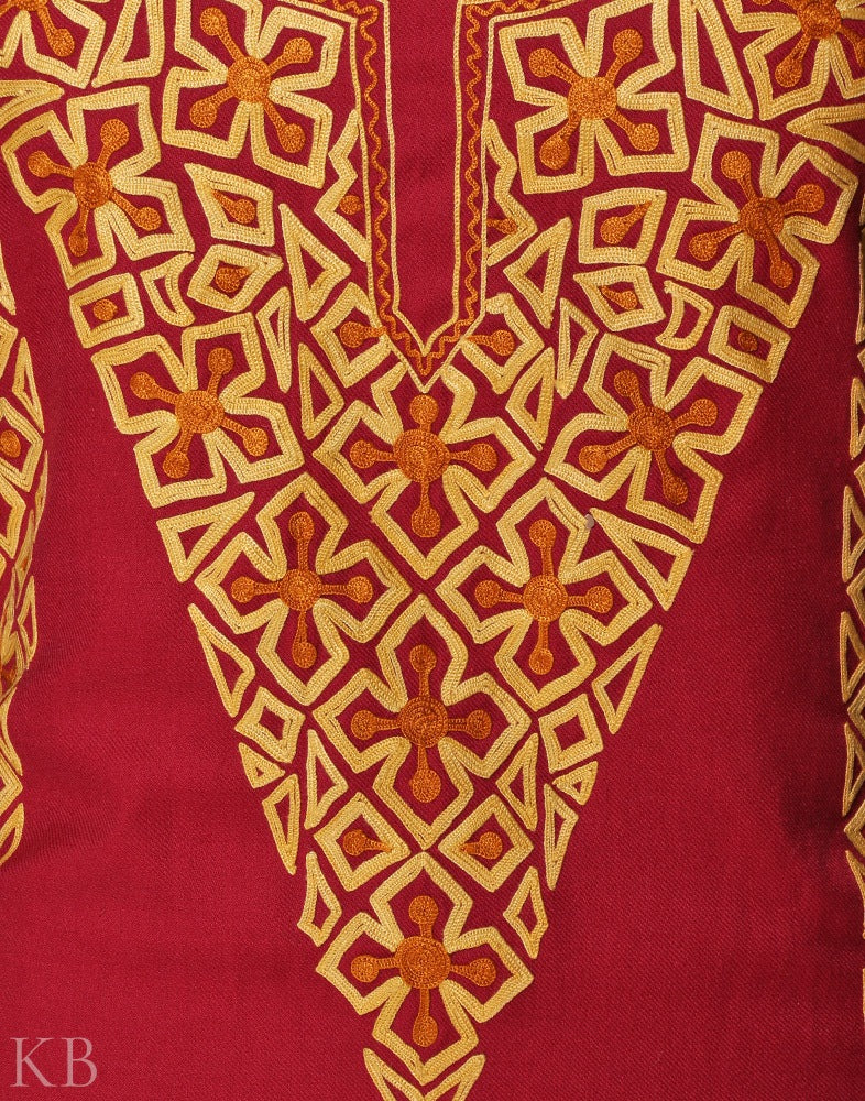 Majenta Aari Embroidered Woolen Suit - KashmirBox.com