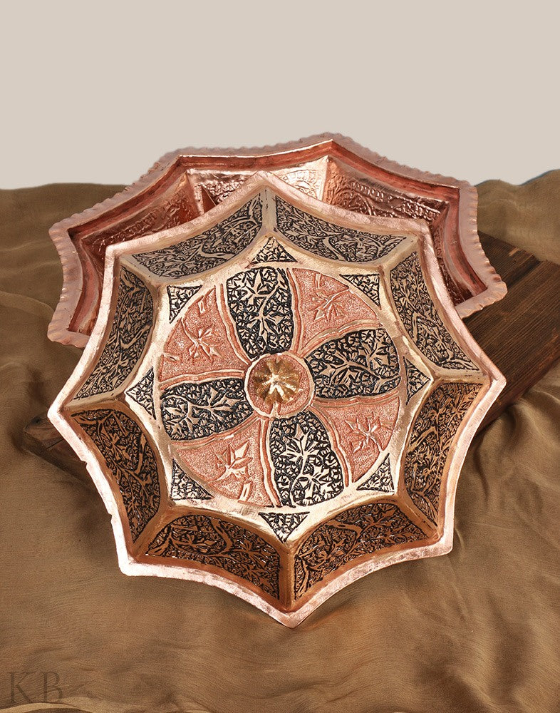 Kandkaari Chinar Engraved Copper Fruit Bowl - KashmirBox.com