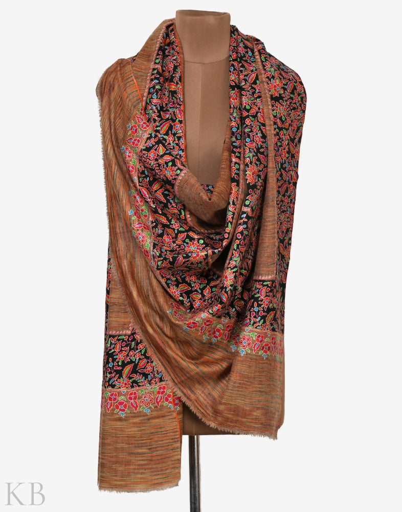 Multicolored Ikkat Embroidered Cashmere Shawl - Kashmir Box