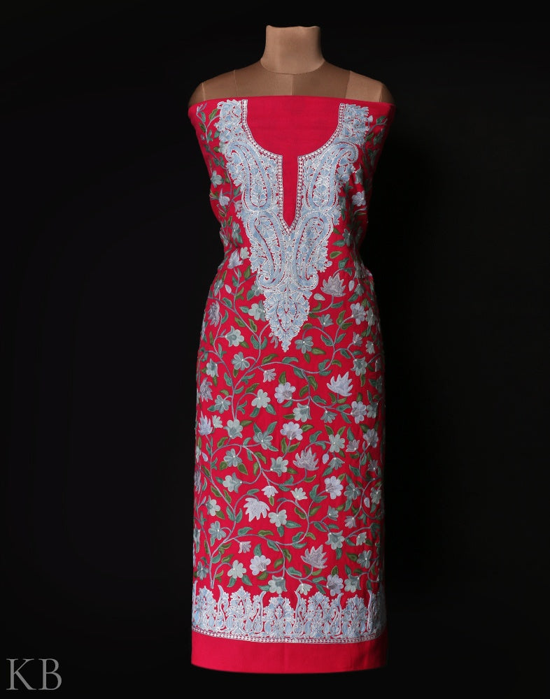 Rani Pink Embroidered Woolen Suit - KashmirBox.com
