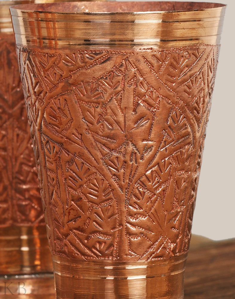 Gold Hued Engraved Copper Glass (Set of 6) - KashmirBox.com