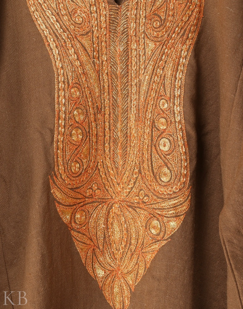 Natural Tilla Embroidered Woolen Phiran - KashmirBox.com