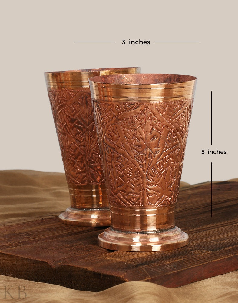 Gold Hued Engraved Copper Glass (Set of 6) - KashmirBox.com