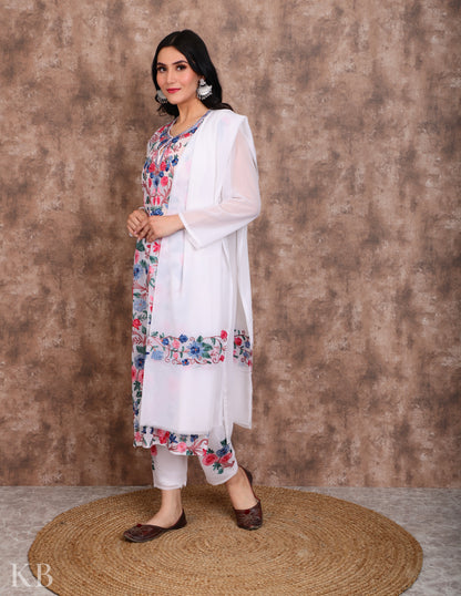 Posh Bahaar White Aari Kari Georgette Suit - Kashmir Box