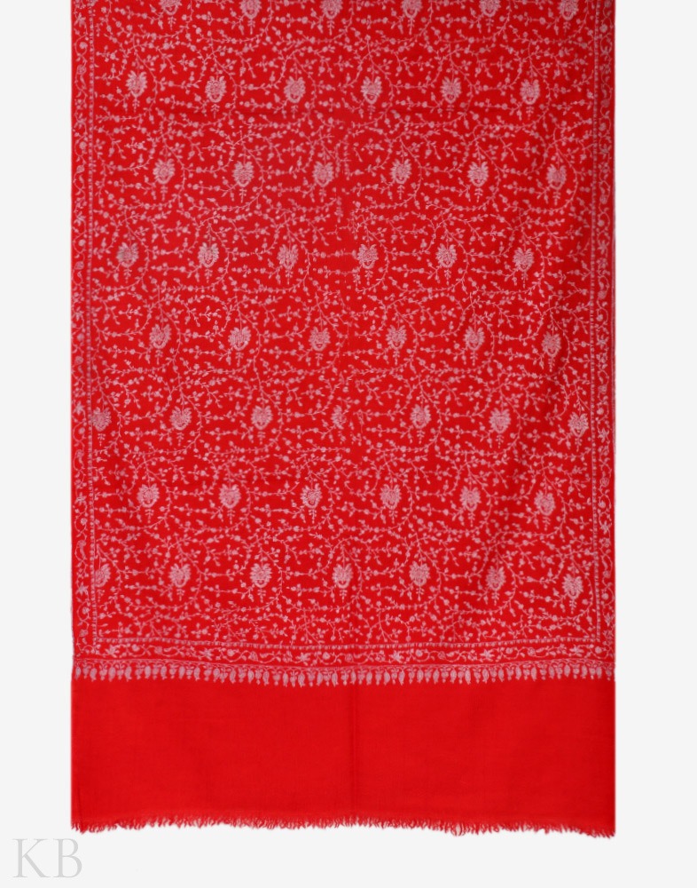 Scarlet Embroidered Pashmina Stole - Kashmir Box