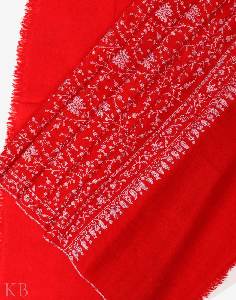 Scarlet Embroidered Pashmina Stole - Kashmir Box