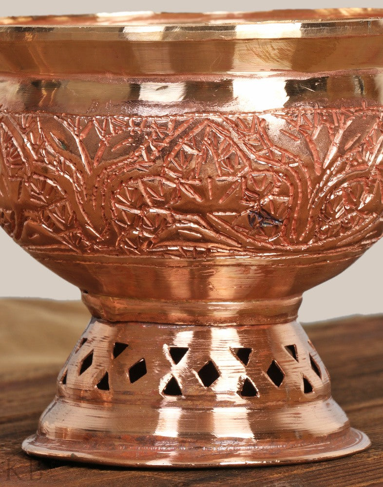 Gold Hued Engraved Copper Bowls (Set of 6) - KashmirBox.com