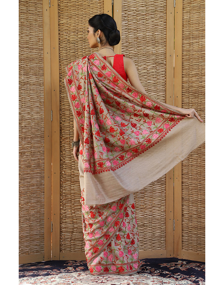 Hazelwood Aari Embroidered Silk Saree - KashmirBox.com