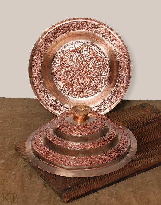 Vine Designed Copper Plate And Lid Set - KashmirBox.com