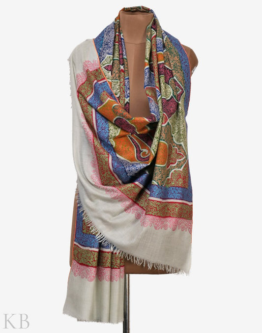 Multicolored Paisley Tehreerkaar Embroidered Cashmere Shawl - Kashmir Box