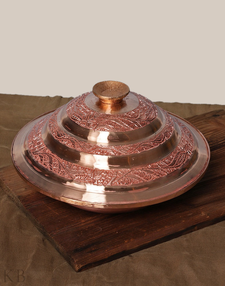 Vine Designed Copper Plate And Lid Set - KashmirBox.com
