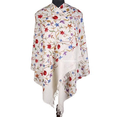 White Work Embroidered Stole - KashmirBox.com