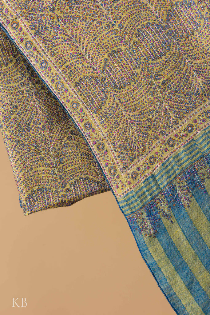 Multicolored Jamawar Silk Thread Embroidered Pashmina Shawl - Kashmir Box