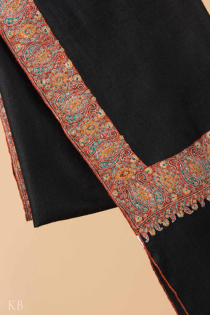 Black Sozni Embroidered Pashmina Shawl - Kashmir Box