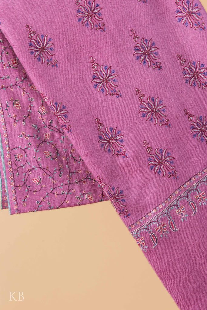 Lotus Pink Sozni Embroidered Pashmina Shawl - Kashmir Box