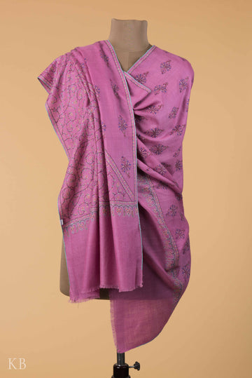 Lotus Pink Sozni Embroidered Pashmina Shawl - Kashmir Box