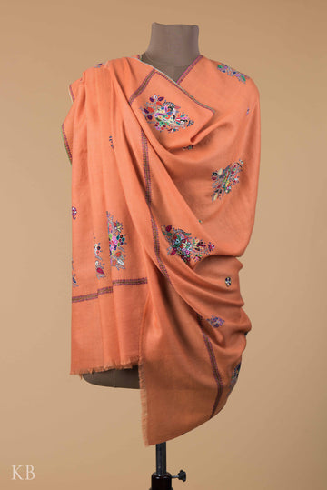 Carrot Orange Sozni Embroidered Pashmina Shawl - Kashmir Box