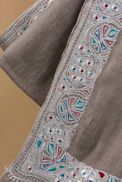Natural Grey Tilla Sozni Embroidered Pashmina Shawl - Kashmir Box