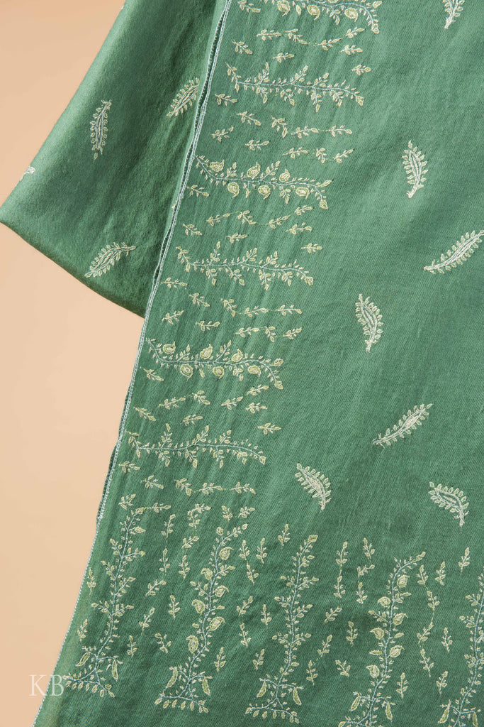 Green Colored Sozni Embroidered Pashmina Shawl - Kashmir Box