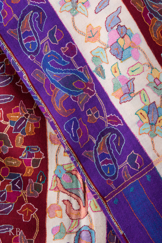 Multicolored Kani Jamawar Sozni Outline Pashmina Shawl - Kashmir Box