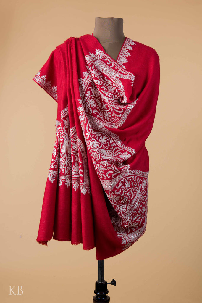 Berry Red Paladaar Tilla Embroidered Pashmina Shawl - Kashmir Box