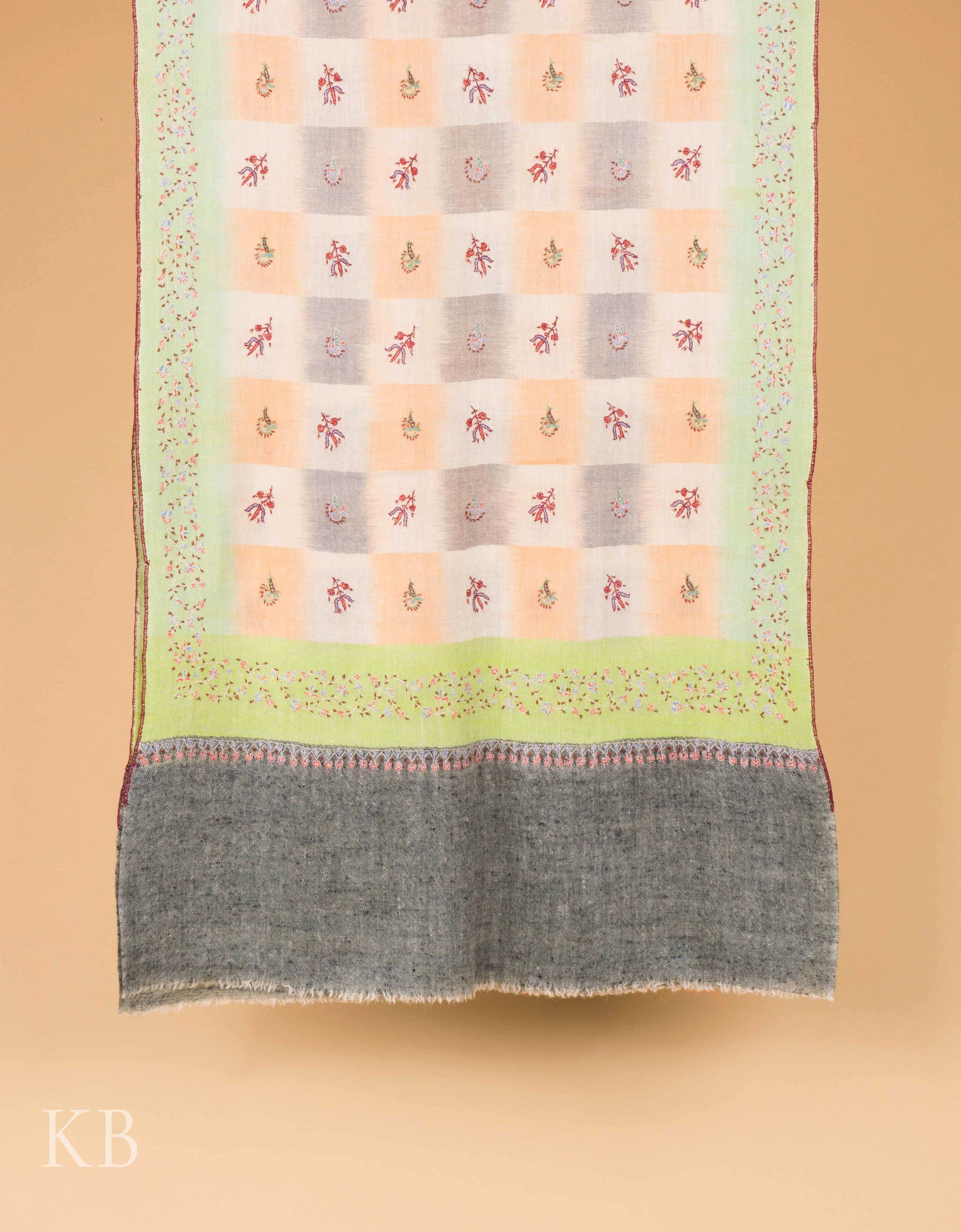 Ikkat Designed Multicolored Sozni Embroidered Pashmina Stole - Kashmir Box