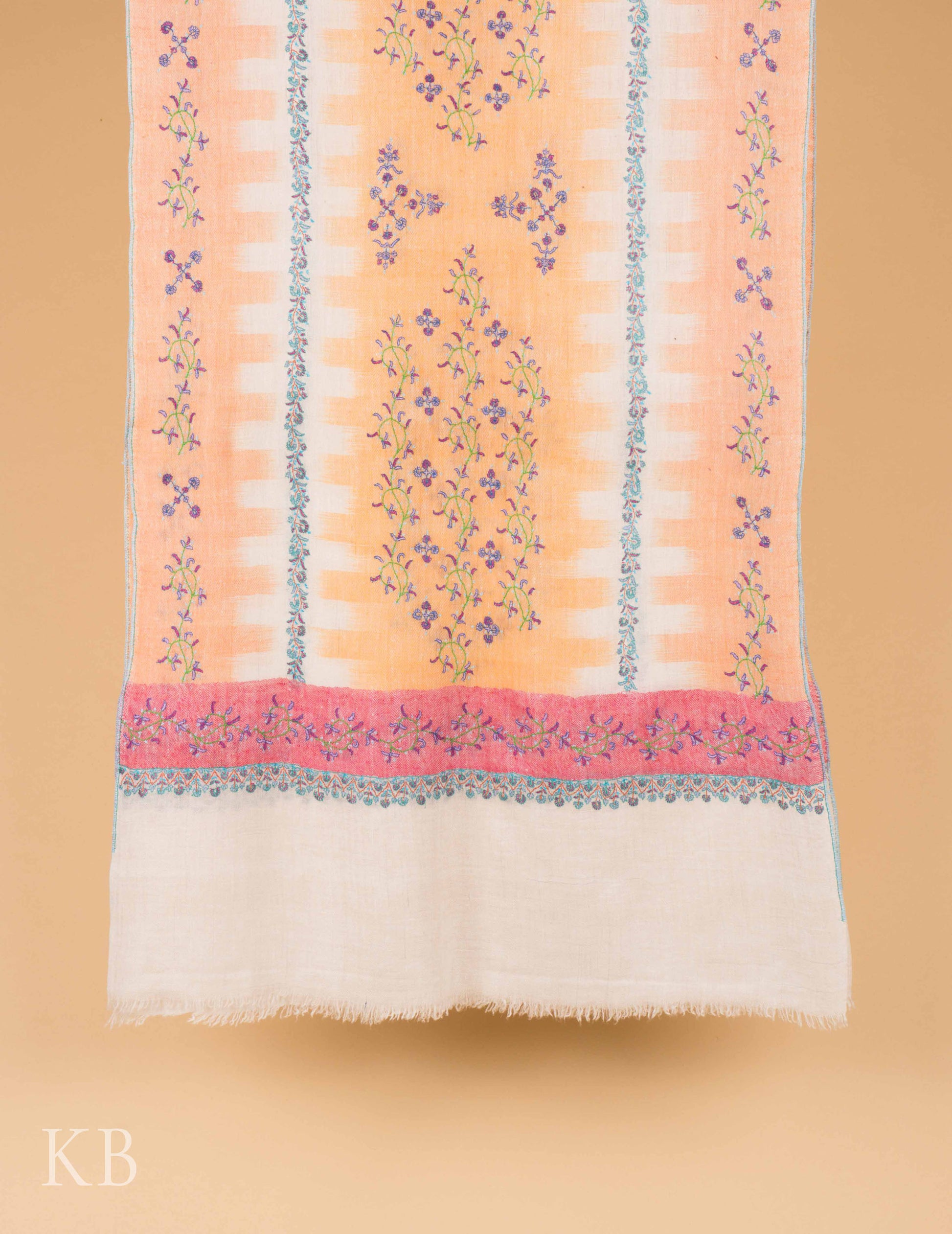 Sozni Embroidered Ikkat Design Pashmina Stole - Kashmir Box