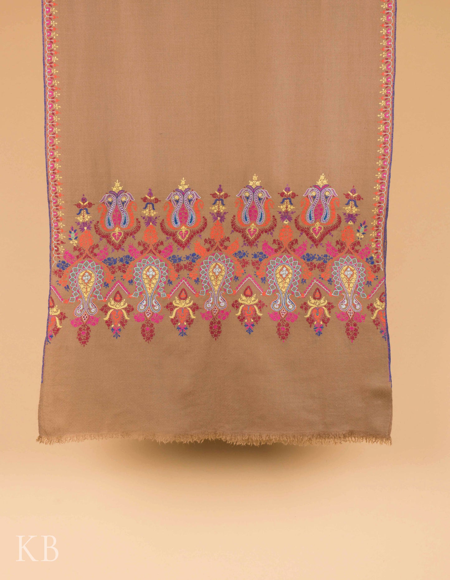 Natural Base Palla Embroidered Pashmina Stole - Kashmir Box