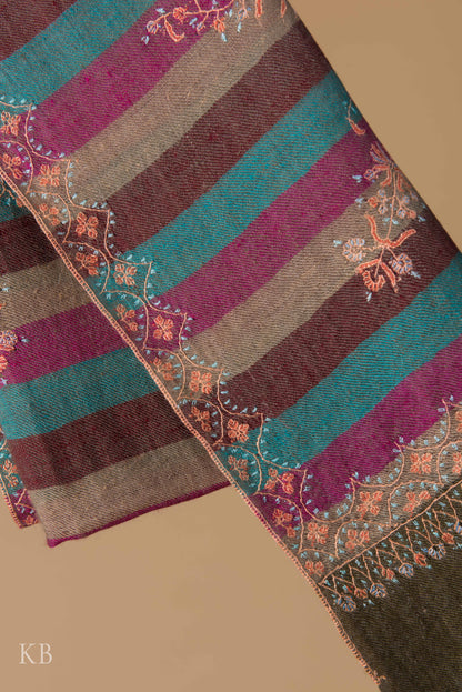 Striped Design Sozni Embroidered Pashmina Stole - Kashmir Box