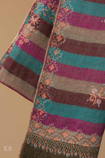 Striped Design Sozni Embroidered Pashmina Stole - Kashmir Box