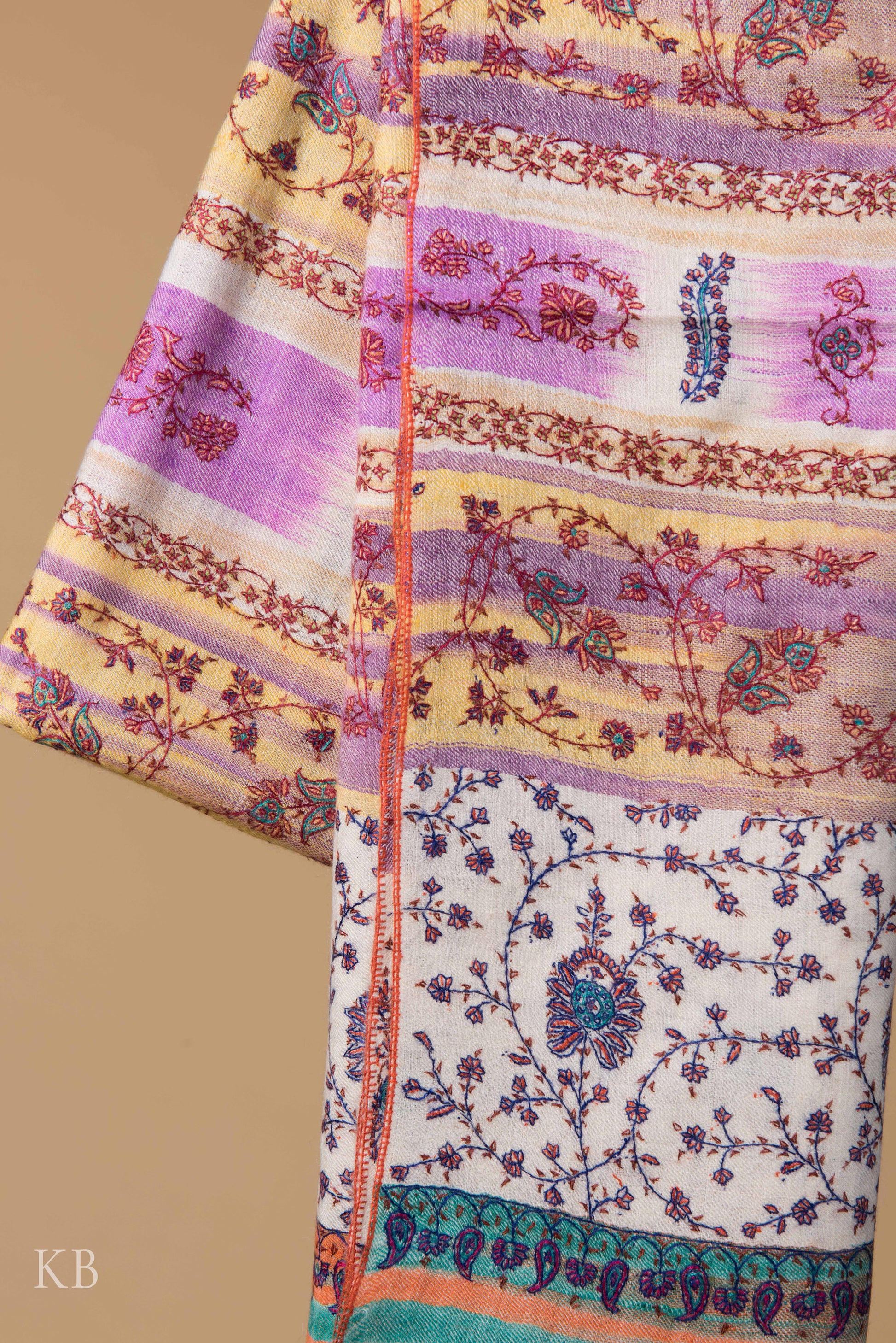 Colorful Sozni Embroidered Modern Design Pashmina Stole - Kashmir Box