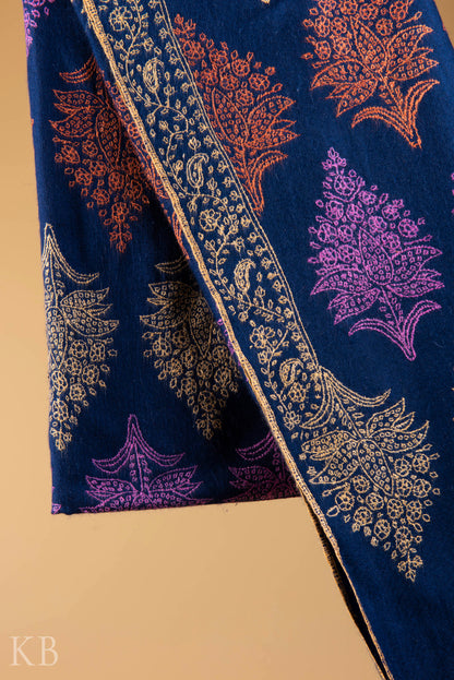 Navy Blue Sozni Embroidered Pashmina Stole - Kashmir Box