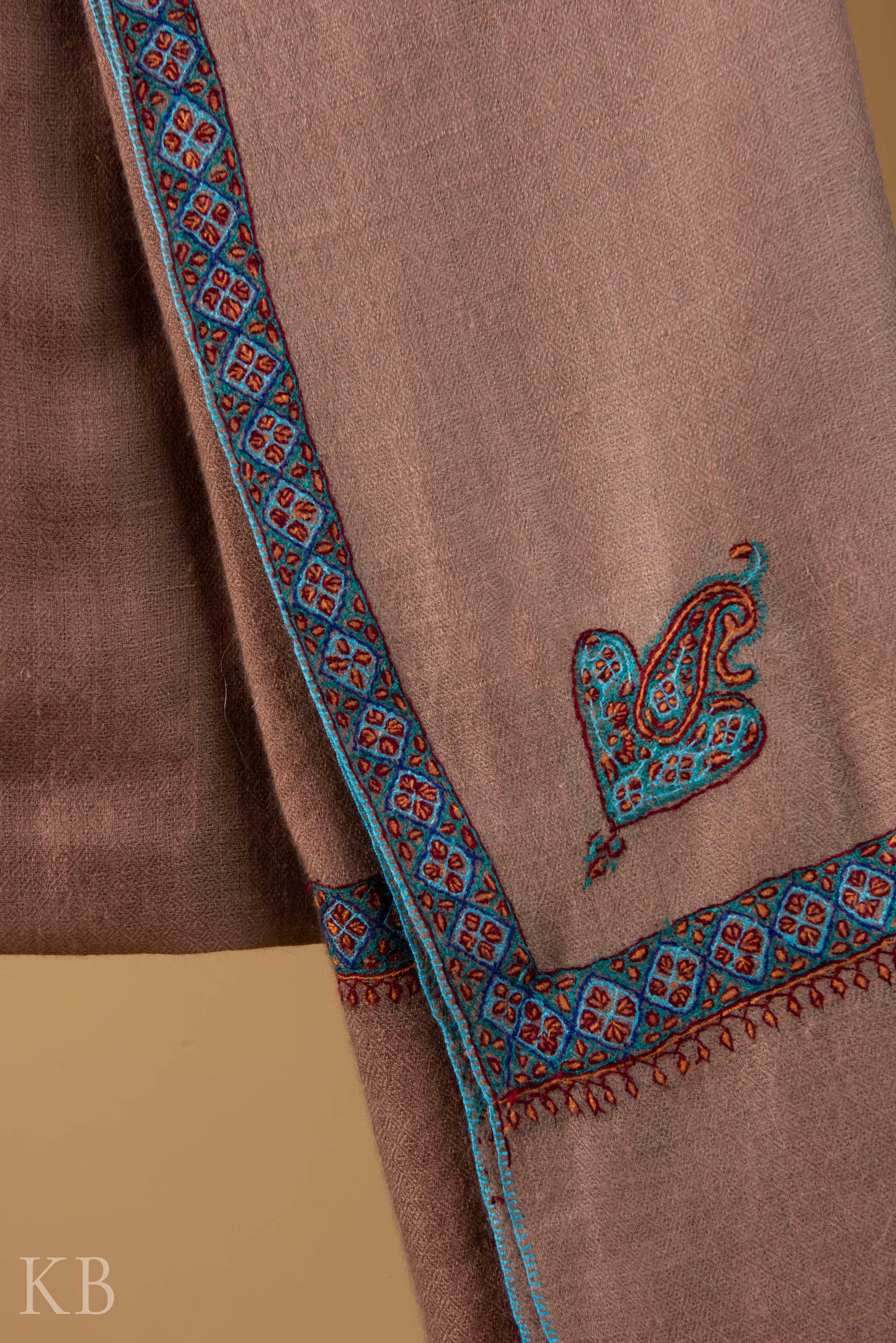 Ombre Brown Sozni Embroidered Pashmina Stole - Kashmir Box