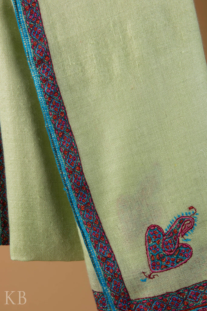 Sea Green Sozni Embroidered Pashmina Stole - Kashmir Box