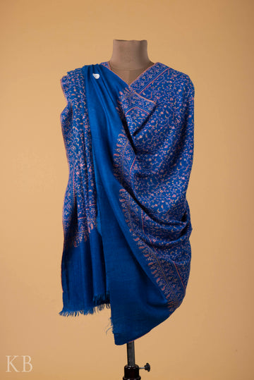 Blue Sozni Embroidered GI Pashmina Shawl - Kashmir Box