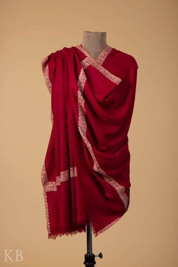 Red Sozni Embroidered GI Pashmina Shawl - Kashmir Box
