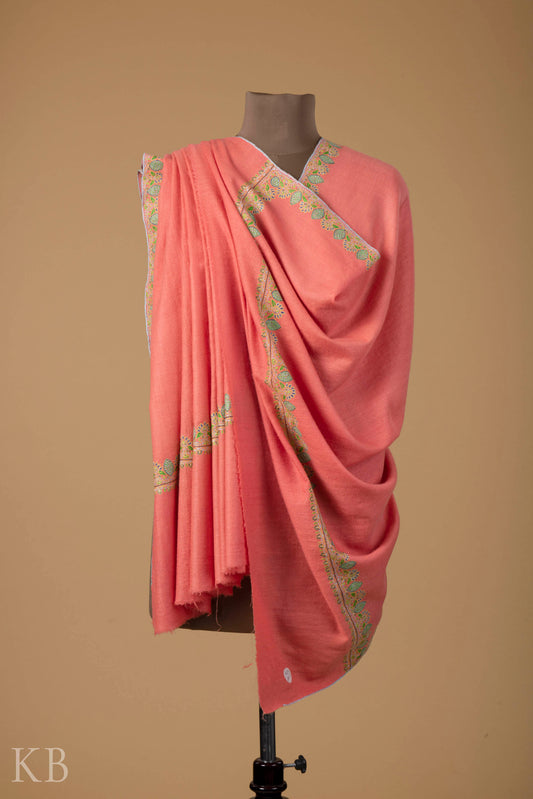 Pink Sozni Embroidered GI Pashmina Shawl - Kashmir Box
